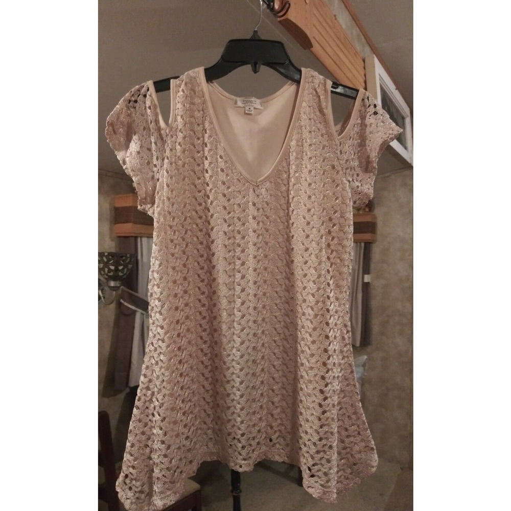 Shannon Ford New York Medium Layered Crochet Lace Cold shoulder Top